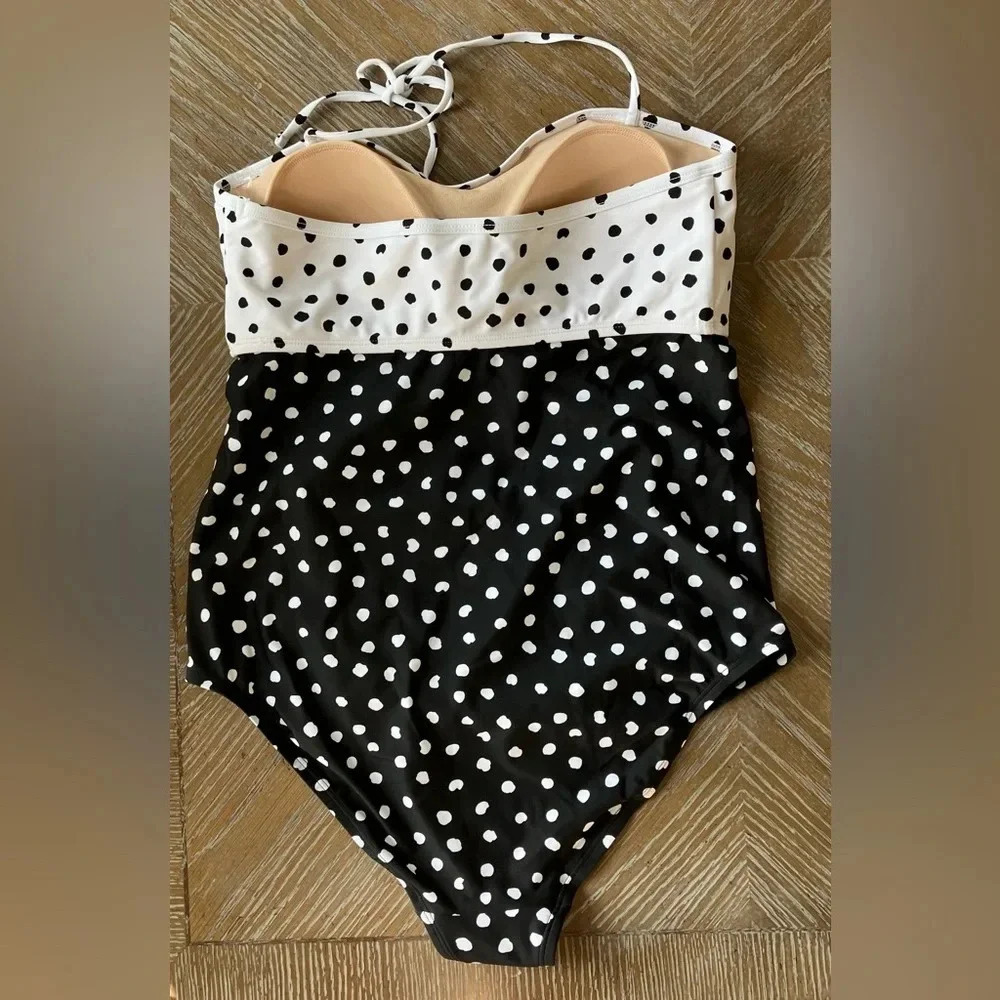 NWT Motherhood Maternity Beach Bump, One Piece Halter Polka Dot Swimsuit - Picture 5 of 9